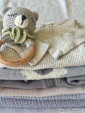 Neutral Baby Boy Bundle 0–3M | Cozy Knit + Boutique Mix 🐻